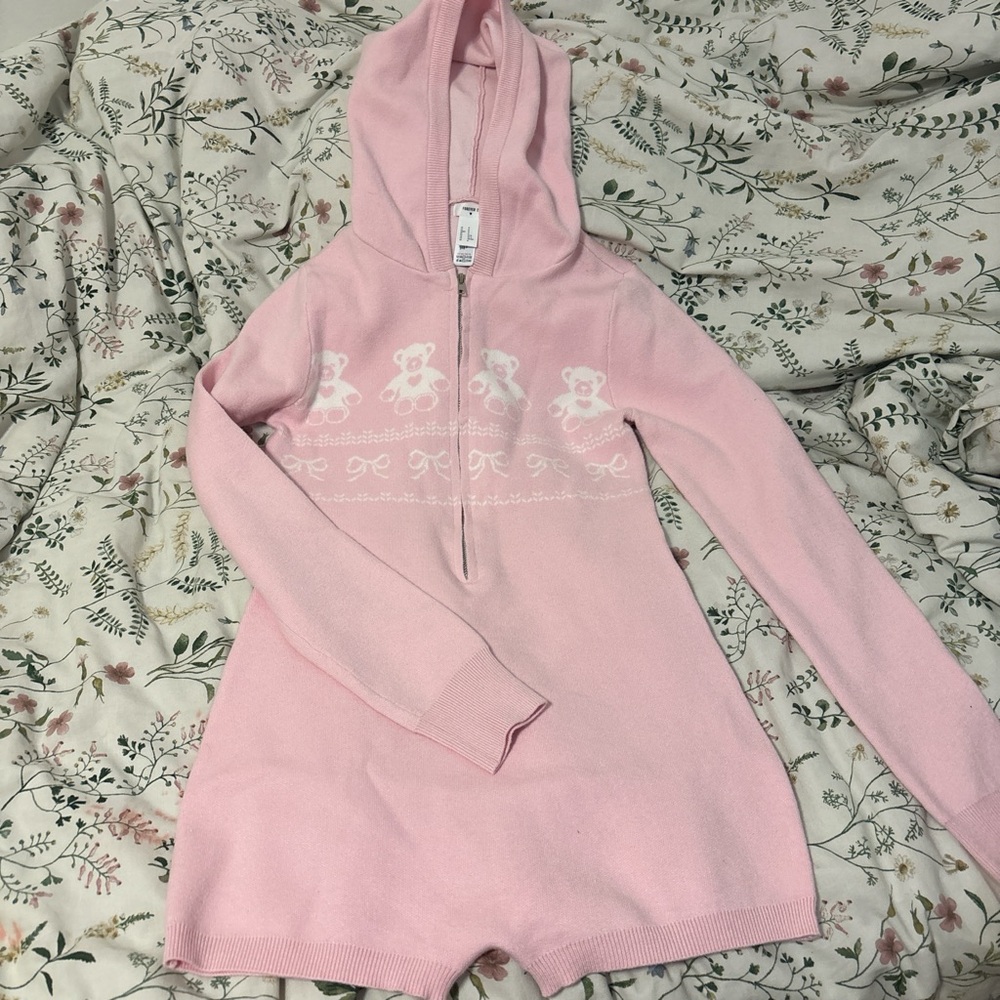 Forever 21 Pink Hooded Teddy Pajama Romper